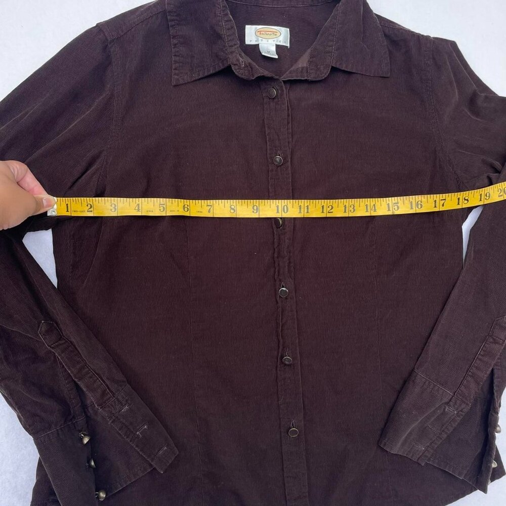 Talbots Brown Corduroy Fitted Collared Button-up Long Sleeve Blouse Size M Corp - Picture 4 of 6